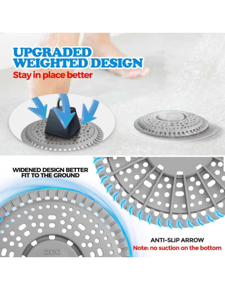 Receptor de Cabello para Drenaje de Ducha zaa, 2 Piezas, Gris