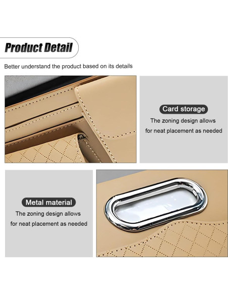 Organizador de Visera de Coche ZIMISI Cuero Napa 32x15.5cm Caqui