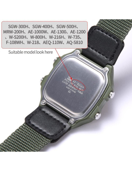 Correa de nylon verde ejército 18mm para reloj Casio AE1200WH