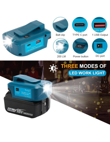 Adaptador de Batería USB ADP05 Makita 18V con Luz LED