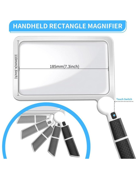 Lupa de lectura 5X SKGXMAGN con luz LED y mango plegable