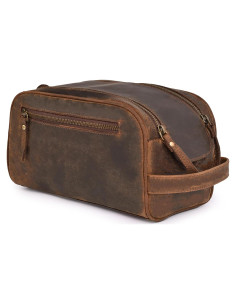 Neceser de Viaje DHAMPOOH de Cuero Marrón - Bolsa Dopp 25.4x15.2cm
