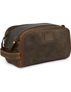 Neceser de Viaje DHAMPOOH de Cuero Marrón - Bolsa Dopp 25.4x15.2cm 2