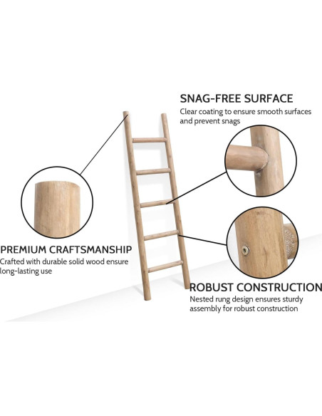 Escalera de Madera FUIN 145 cm Rústica para Mantas y Toallas
