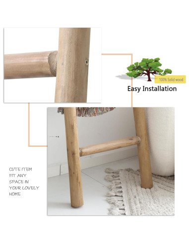 Escalera de Madera FUIN 145 cm Rústica para Mantas y Toallas