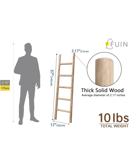 Escalera de Madera FUIN 145 cm Rústica para Mantas y Toallas