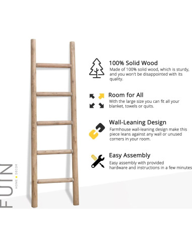 Escalera de Madera FUIN 145 cm Rústica para Mantas y Toallas