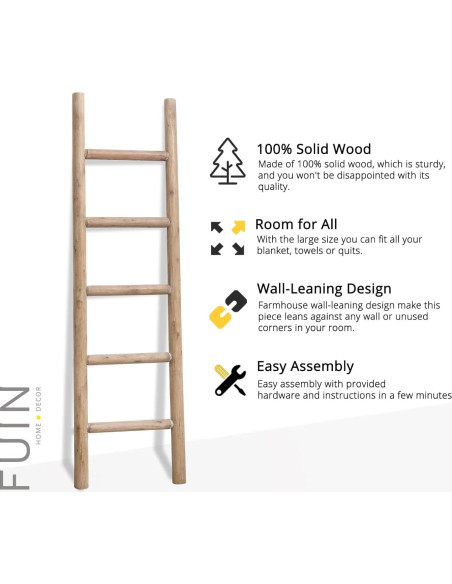Escalera de Madera FUIN 145 cm Rústica para Mantas y Toallas