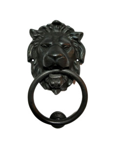 Tirador de puerta cabeza de león Qparts, latón negro 180 mm