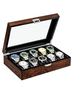 Caja de Reloj BEWISHOME de Madera 10 Compartimentos Marrón