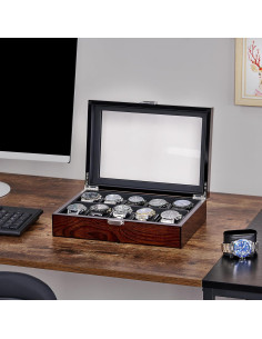 Caja de Reloj BEWISHOME de Madera 10 Compartimentos Marrón 2