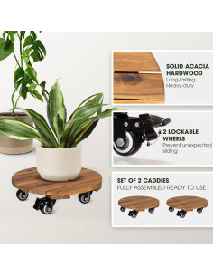 Carrito de Madera Redondo Idzo 2-Pack 30 cm Acacia 120 kg 2