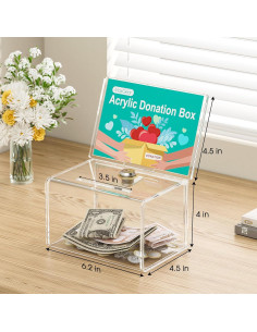 Caja de Donaciones Acrílica MaxGear con Cerradura 15.7x11.4cm 2