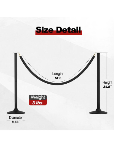 Poste de Estacionamiento RoadHero con Cuerdas de Terciopelo Negro - 2 PCS