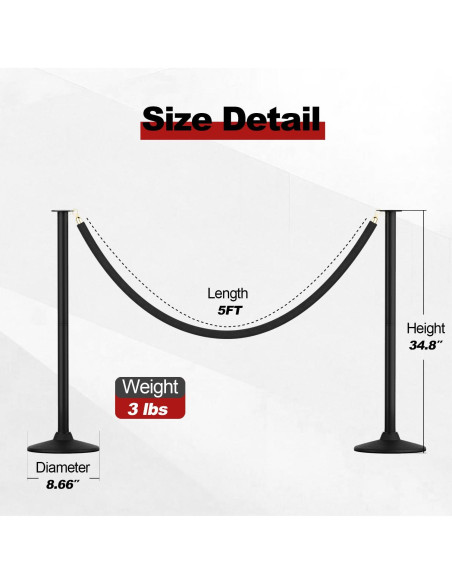 Poste de Estacionamiento RoadHero con Cuerdas de Terciopelo Negro - 2 PCS