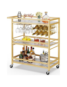 Carro de Bar Leteuke Dorado 3 Niveles con Ruedas 90x38cm