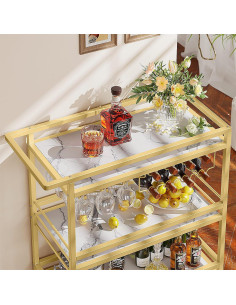 Carro de Bar Leteuke Dorado 3 Niveles con Ruedas 90x38cm 2