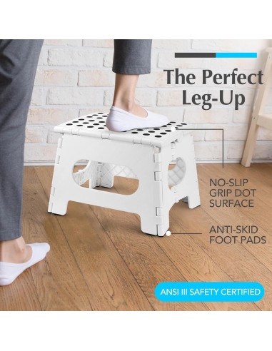 Taburete Plegable Blanco Handy Laundry - 22.86 cm - Resistente 136 kg