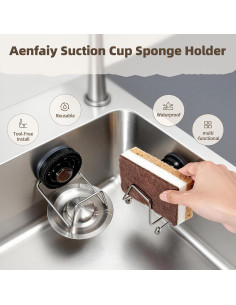 Soporte para Esponjas de Fregadero Aenfaiy Negro Acero Inoxidable 2