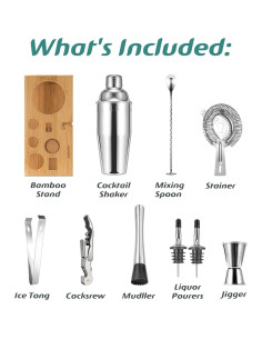 Juego de Shaker de Cócteles Semderm 10 Piezas con Soporte de Bambú 2