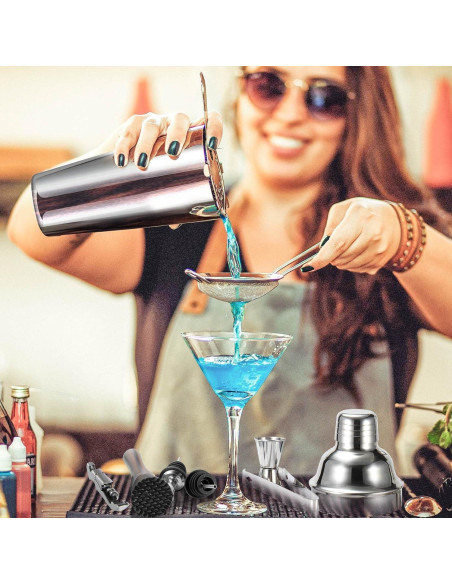 Juego de Shaker de Cócteles Semderm 10 Piezas con Soporte de Bambú