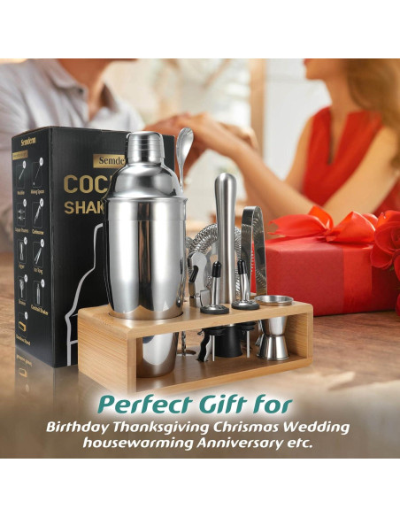 Juego de Shaker de Cócteles Semderm 10 Piezas con Soporte de Bambú