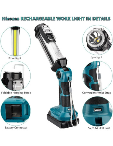 Luz de Trabajo LED Hiesuan 18V 35W 2000LM Portátil