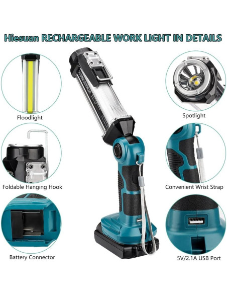 Luz de Trabajo LED Hiesuan 18V 35W 2000LM Portátil