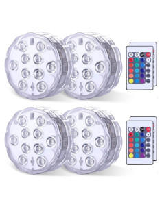 Luces LED sumergibles Qoolife RGB con control remoto - Paquete de 4