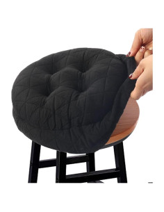 Cojín de Asiento Redondo BUYUE 33 cm Negro Jacquard Antideslizante