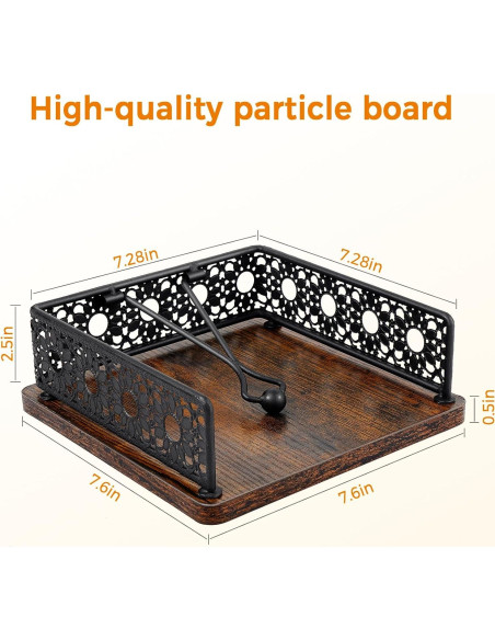 Soporte de Servilletas de Madera HALIAFANCY - Hierro Negro 20x20 cm