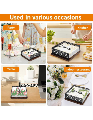 Soporte de Servilletas de Madera HALIAFANCY - Hierro Negro 20x20 cm