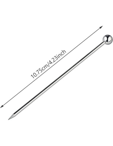 15 Palillos de Cóctel de Acero Inoxidable Reutilizables 10.9 cm