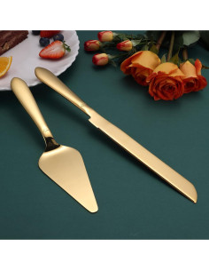 Juego de Cortadores de Pastel Eisinly Dorado 2 Pcs Acero Inoxidable 2
