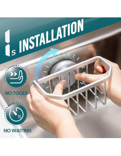 Soporte para Esponja TAILI de Aluminio Plata con Ventosa Fuerte 2