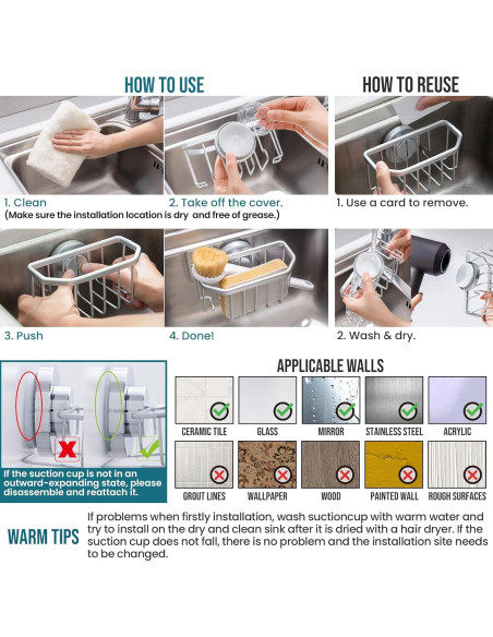 Soporte para Esponja TAILI de Aluminio Plata con Ventosa Fuerte
