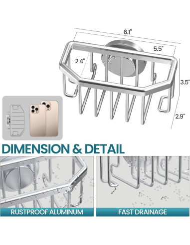 Soporte para Esponja TAILI de Aluminio Plata con Ventosa Fuerte
