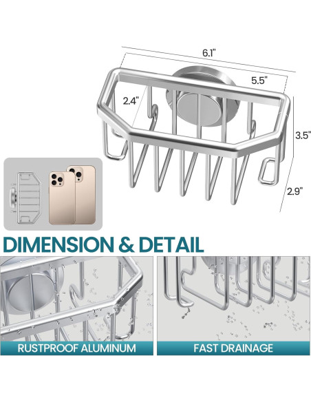 Soporte para Esponja TAILI de Aluminio Plata con Ventosa Fuerte
