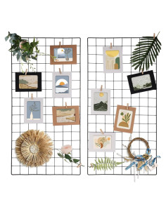 Estante de Rejilla de Pared Lnrueg 80x40 cm con Marcos y Clips