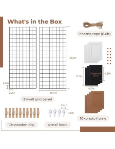 Estante de Rejilla de Pared Lnrueg 80x40 cm con Marcos y Clips 2