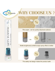 Cañón de Confeti Biodegradable Pilvepidu 30 cm Paquete de 6 2