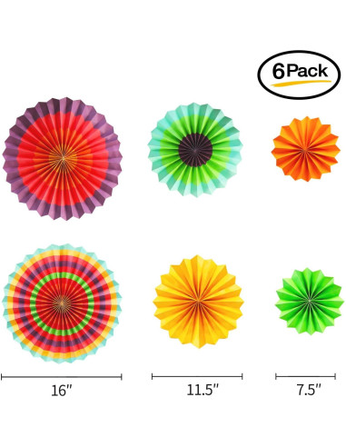 Conjunto de 6 Ventiladores de Papel Colgantes Novelty Place 20-40 cm