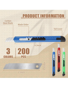 200 Cuchillos Utility Retráctiles Lasnten 9mm Plástico Colores 2