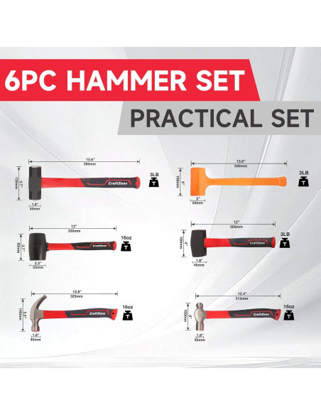 Juego de Martillos de Goma y Acero CRAFTZONE 6 Piezas