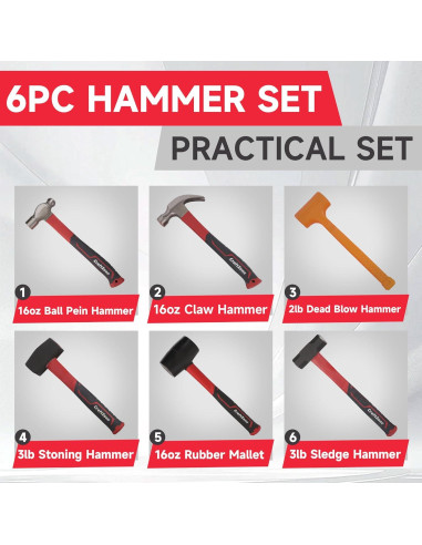 Juego de Martillos de Goma y Acero CRAFTZONE 6 Piezas