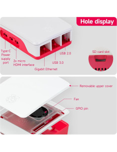 Carcasa Raspberry Pi 5 Yahboom Roja Blanca con Ventilador PWM 2