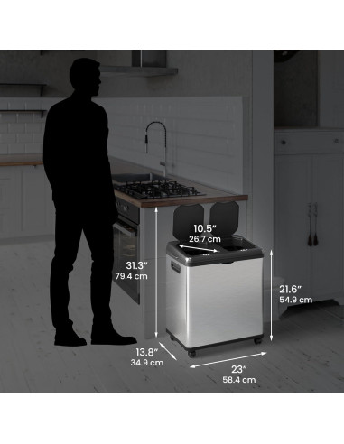 Basurero Automático iTouchless 16 Galones Doble Compartimento