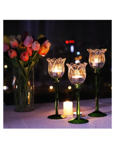 Soporte de Vela de Cristal Claro VOHO Tulipán 3 Piezas