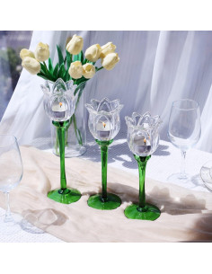 Soporte de Vela de Cristal Claro VOHO Tulipán 3 Piezas 2