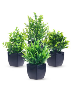 4 Mini Plantas Artificiales en Maceta Negra GREENTIME 18.3cm